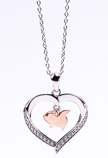 Alibaba - Booker Fine Fashion Jewelry-Necklace Flying Pig in a Heart with CZ Sterling Silver Necklace 18" Sliding Chain